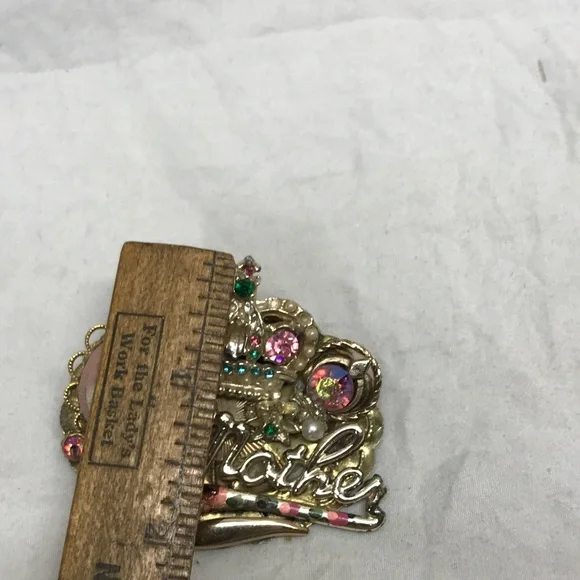 Rare vintage gold tone MOTHER brooch pin with rhinestones cameo crystals wow!